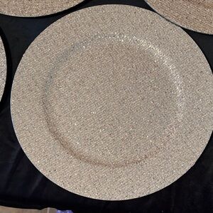Four Beautiful Sparkling Cellini Charger Plates w/Glitter Gold Woven Design 13”